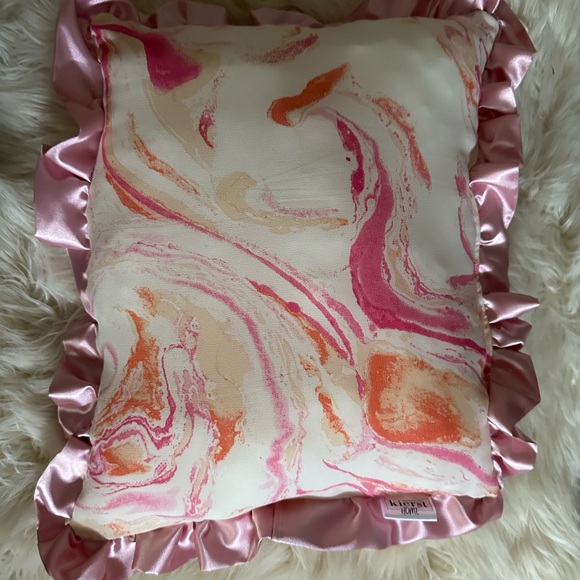 Pink and Orange Marble Throw Pillows with Pink Silk Ruffles - Picture 8 of 9